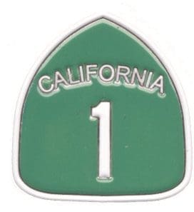 A green and white california highway sign.