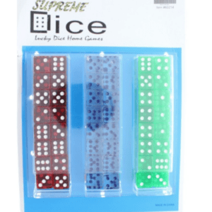 A package of dice with different colors and sizes.