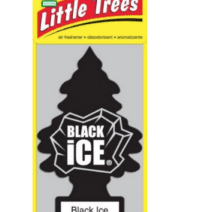 A black ice tree shaped air freshener.