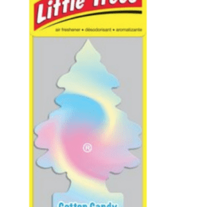 A little tree air freshener is shown in front of a rainbow.