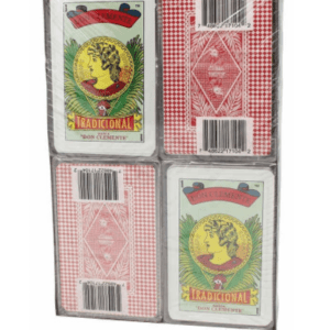 A set of playing cards in plastic case.