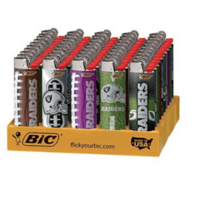 A display of bic lighters in different colors.