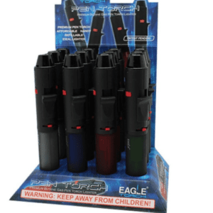 A display of a dozen eagle butane gas lighters.