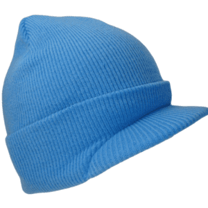 A blue hat with a visor on top of it.