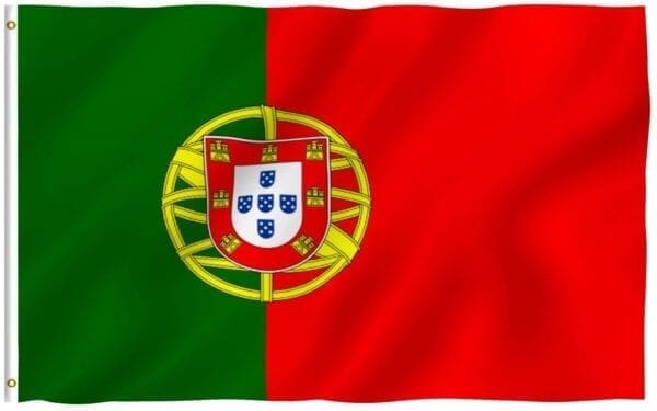 A flag of portugal with the colors red, green and yellow.