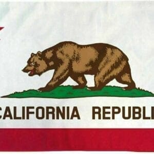 A california flag with the state bear on it.