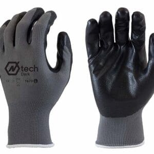 A pair of black gloves on top of a white background.