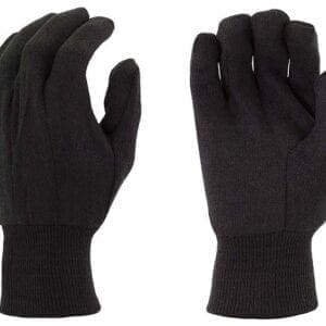 A pair of black gloves with a white stripe on the back.