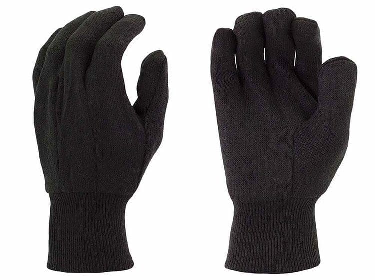 A pair of black gloves with a white stripe on the back.