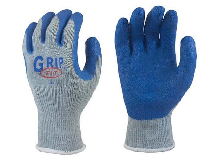 A pair of blue gloves with the word grip on them.