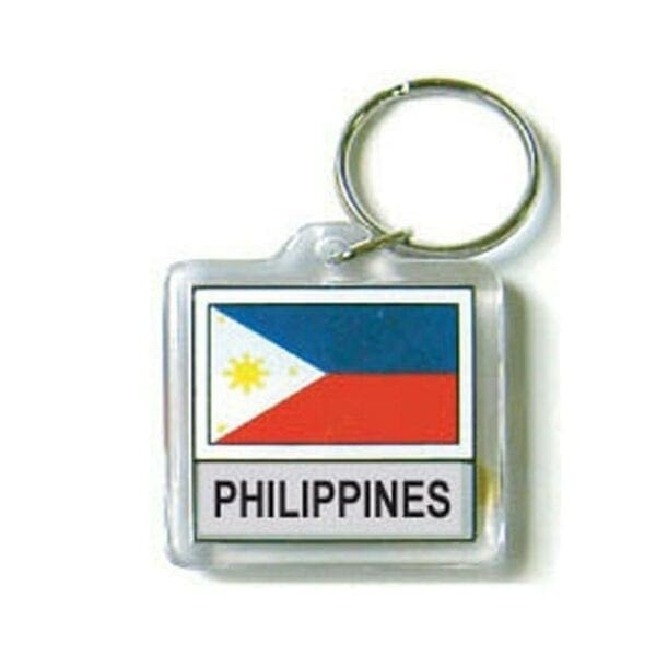 A square shaped keychain with the flag of philippines on it.