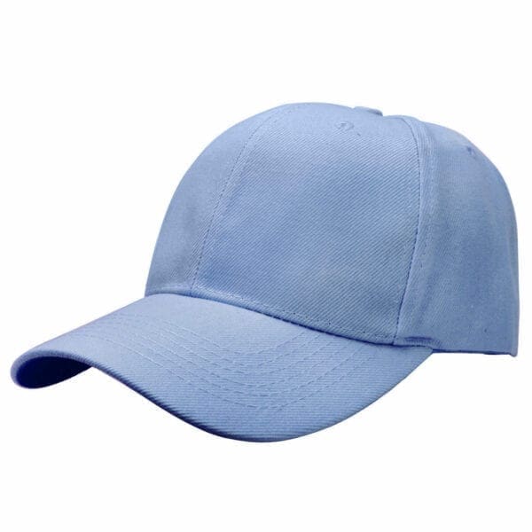 A light blue baseball cap is shown on a white background.