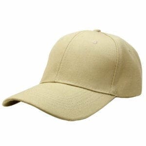 A beige hat is on the ground