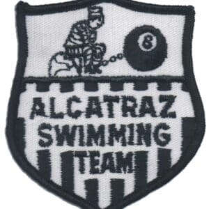 A black and white patch of the alcatraz swimming team.