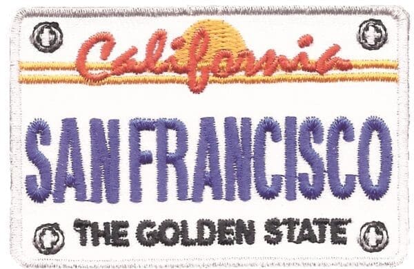 A patch of california and san francisco on the back.