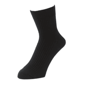 A pair of black socks on top of a white background.