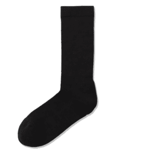 A pair of black socks are on the ground.