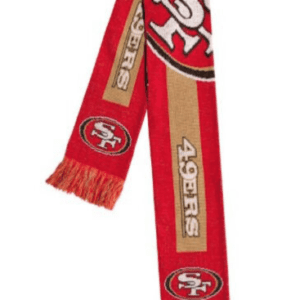 A san francisco 4 9 ers scarf is shown.