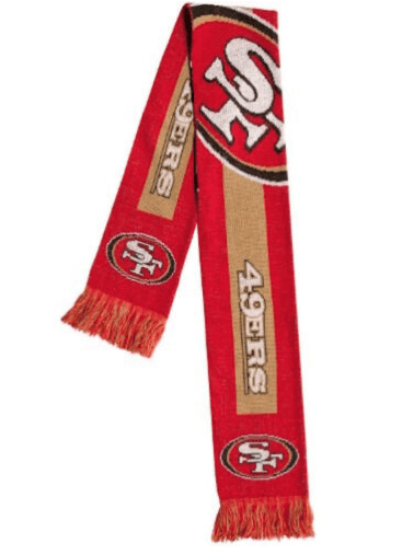 A san francisco 4 9 ers scarf is shown.