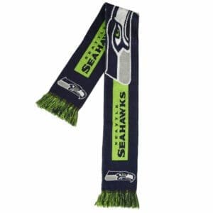 A seahawks scarf with the team logo on it.