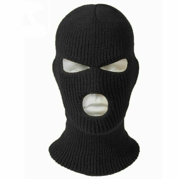 A black ski mask with one eye and two holes.