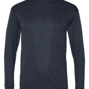 A black long sleeve shirt with a white background