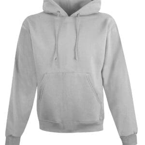 A white hoodie with a black logo on it