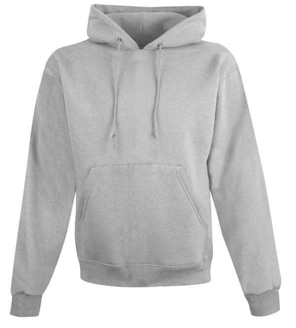 A white hoodie with a black logo on it