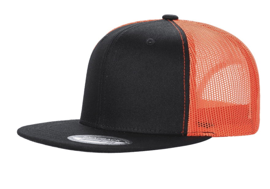 Trucker Mesh Flat Bill Snapback Black Orange