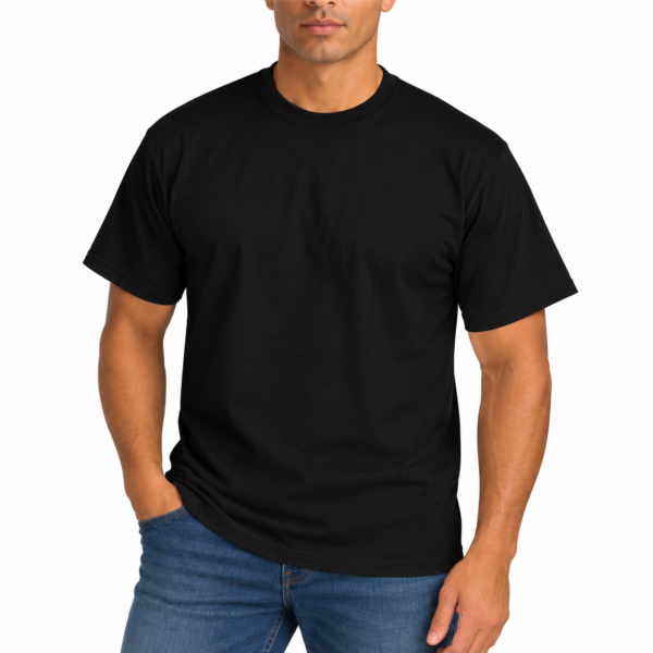 Pro Crux black short sleeve round crew neck T-shirt worn by a male model